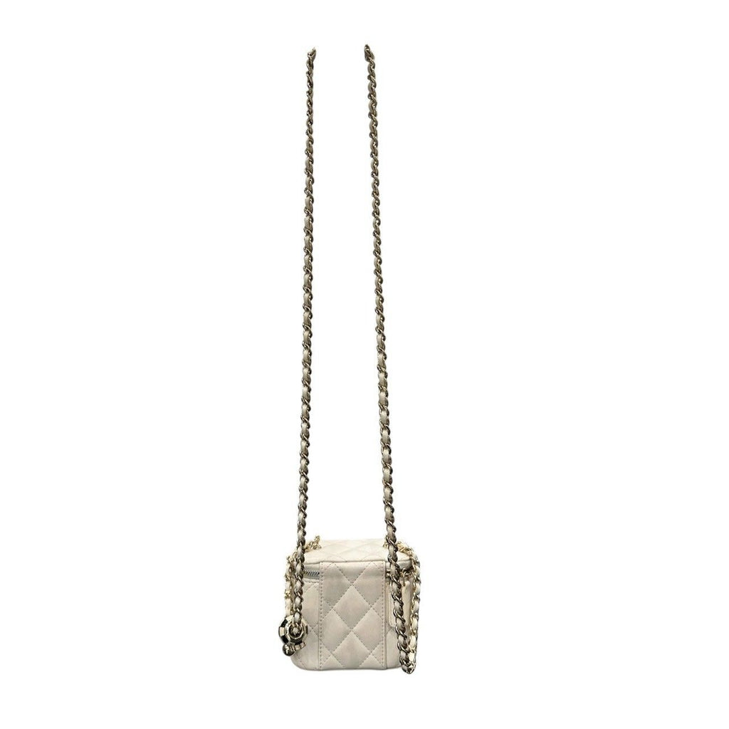 Chanel Quilted Small Vanity White Gold Leather Shoulder Bag Chain — view 2