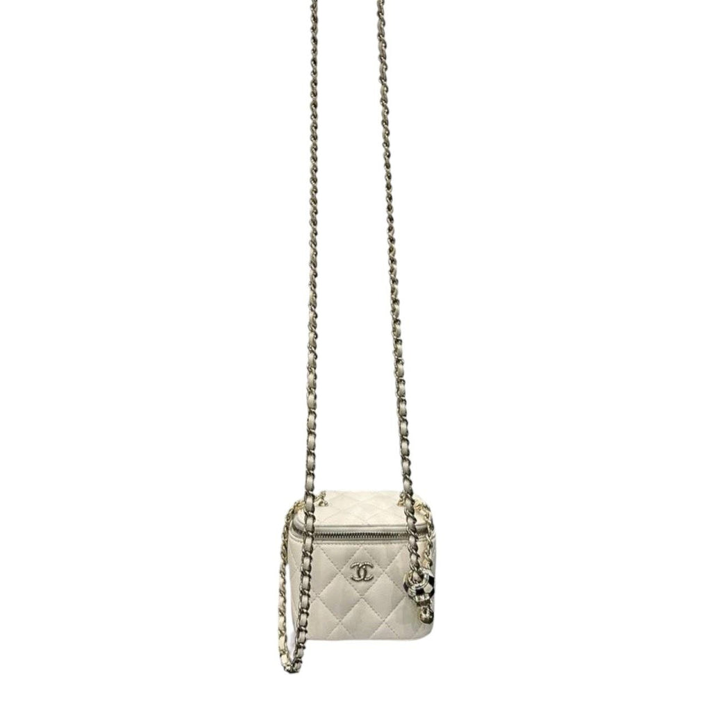 Chanel Quilted Small Vanity White Gold Leather Shoulder Bag Chain