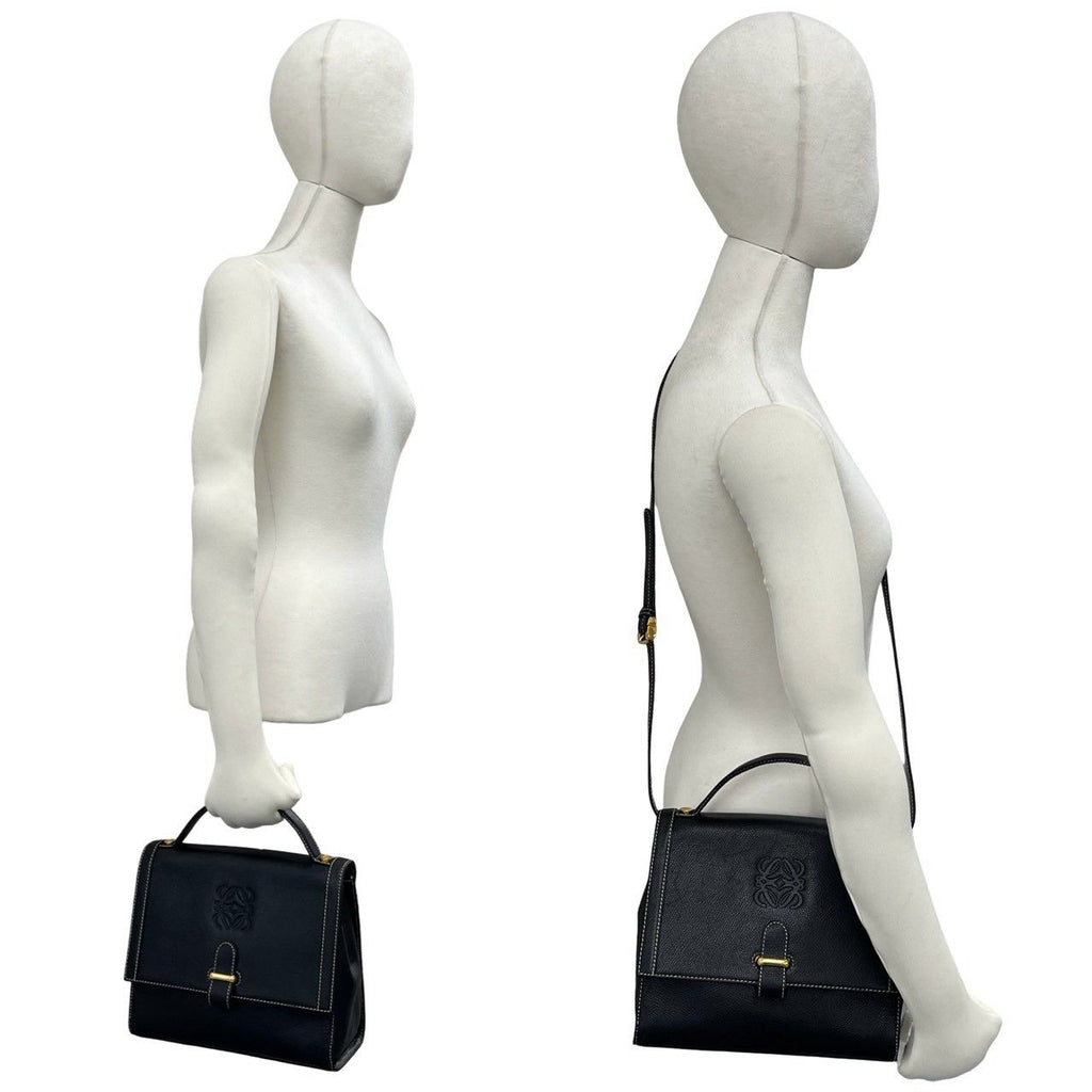Loewe Vintage Anagram Logo Leather 2-Way Shoulder Bag Pochette Black — view 2