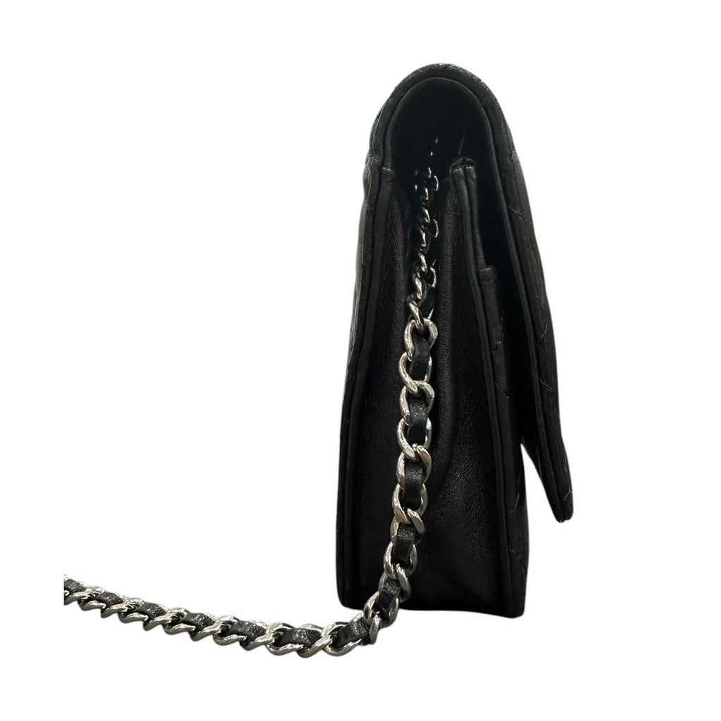 Chanel Lambskin Quilted Black Silver Leather Shoulder Bag — view 4