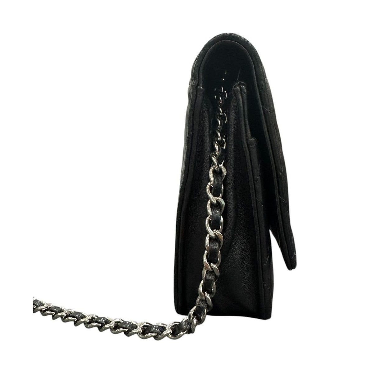 Chanel Lambskin Quilted Black Silver Leather Shoulder Bag — view 4