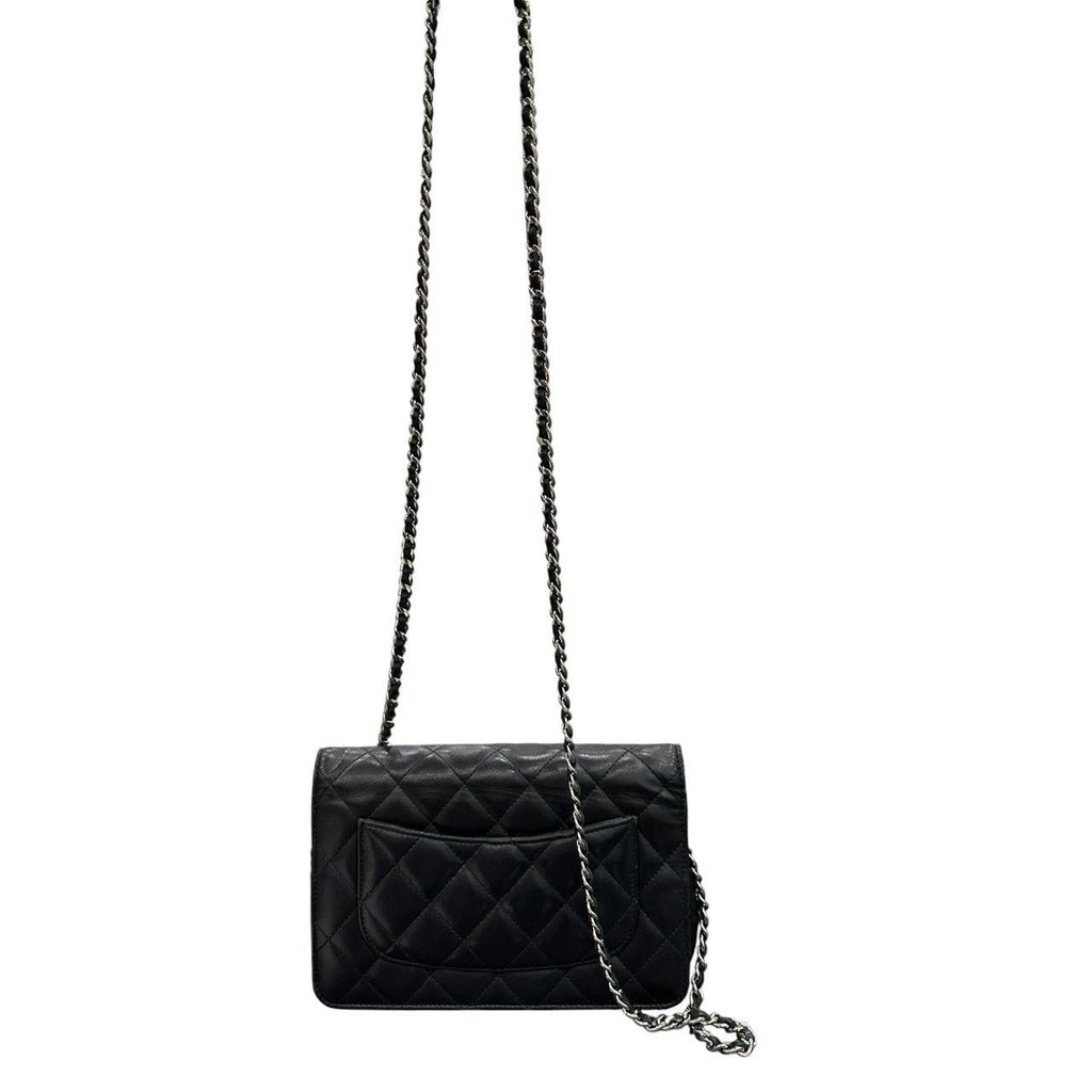 Chanel Lambskin Quilted Black Silver Leather Shoulder Bag — view 2