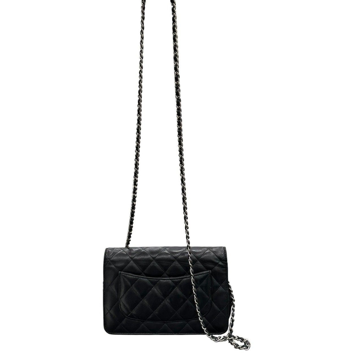Chanel Lambskin Quilted Black Silver Leather Shoulder Bag — view 2