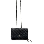 Chanel Lambskin Quilted Black Silver Leather Shoulder Bag