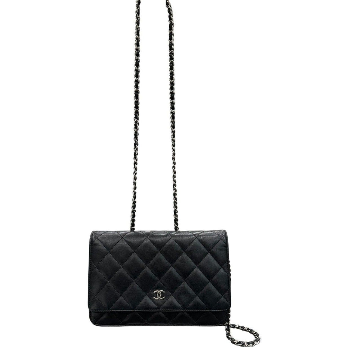 Chanel Lambskin Quilted Black Silver Leather Shoulder Bag