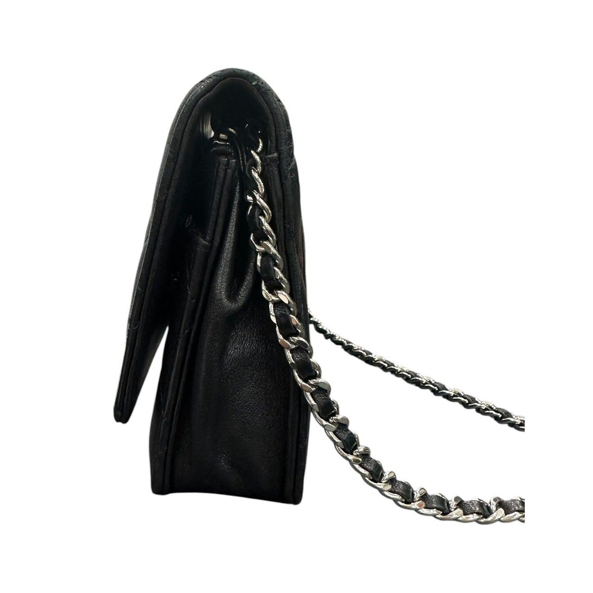 Chanel Lambskin Quilted Black Silver Leather Shoulder Bag — view 3