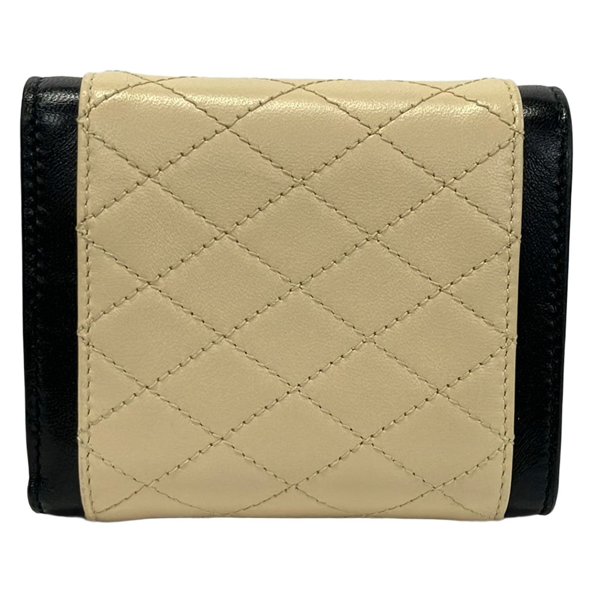 Saint Laurent Paris Trifold Wallet Gaby Multi Fold Ivory Black Quilted Leather — view 2