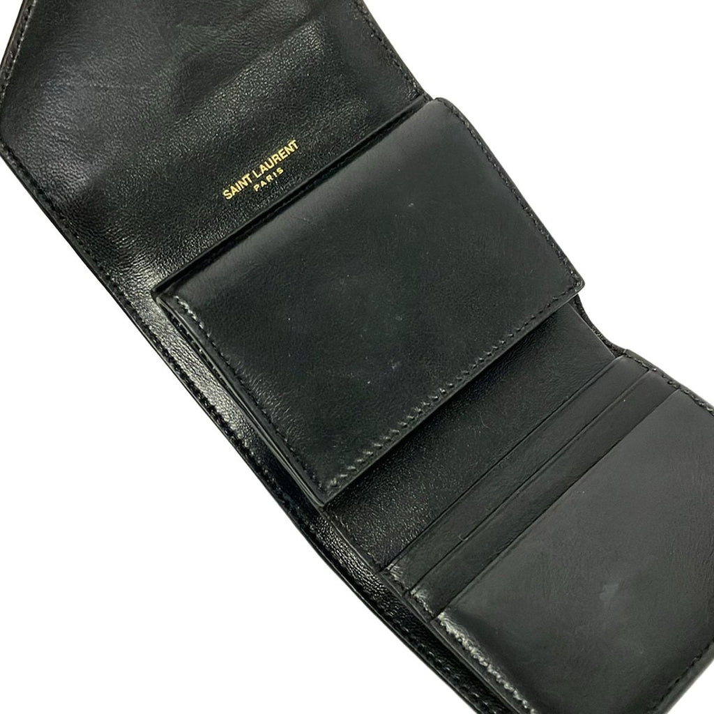 Saint Laurent Paris Trifold Wallet Gaby Multi Fold Ivory Black Quilted Leather — view 3