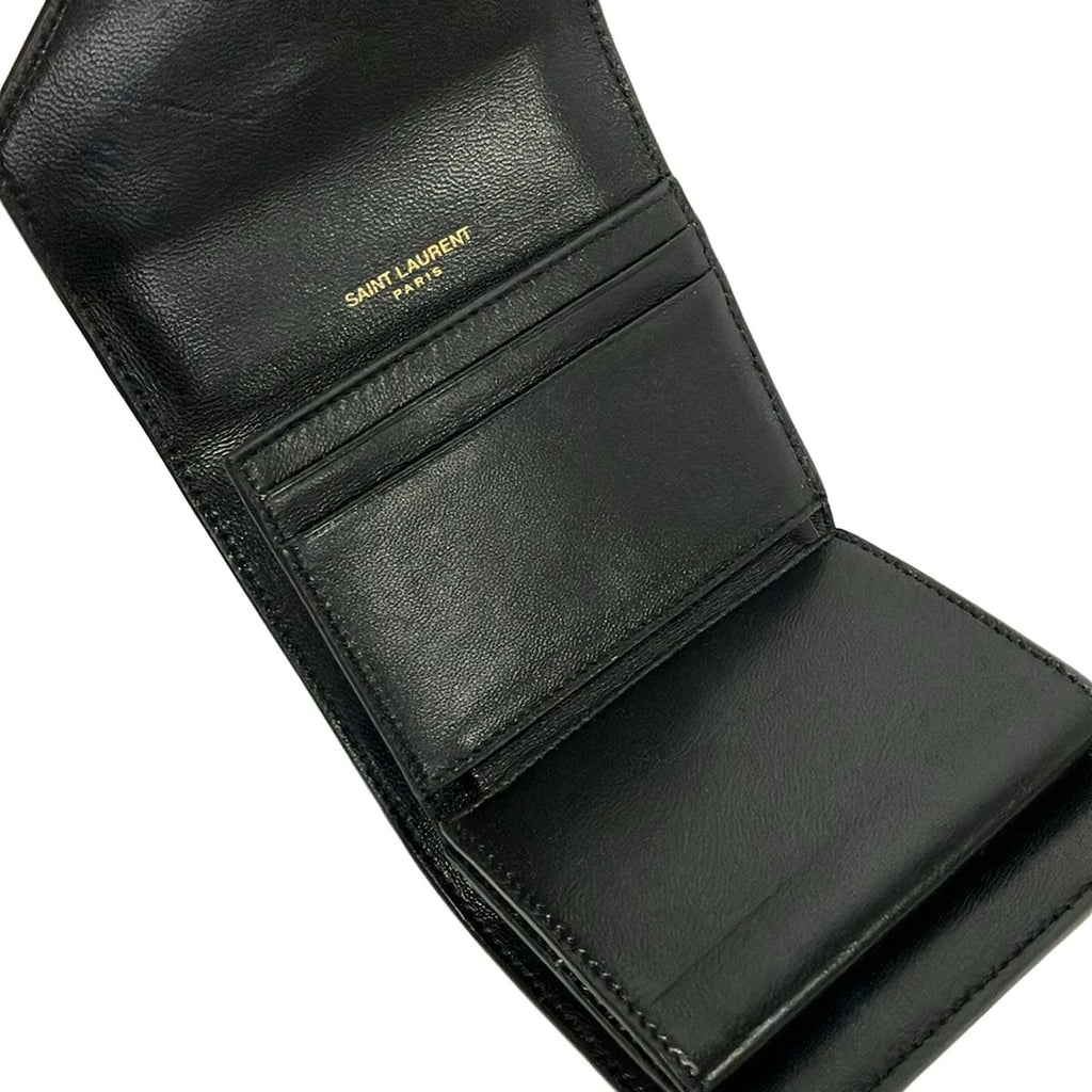 Saint Laurent Paris Trifold Wallet Gaby Multi Fold Ivory Black Quilted Leather — view 4