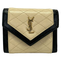 Saint Laurent Paris Trifold Wallet Gaby Multi Fold Ivory Black Quilted Leather