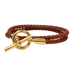 Hermes Glenan Double Tour Leather Bracelet Brown