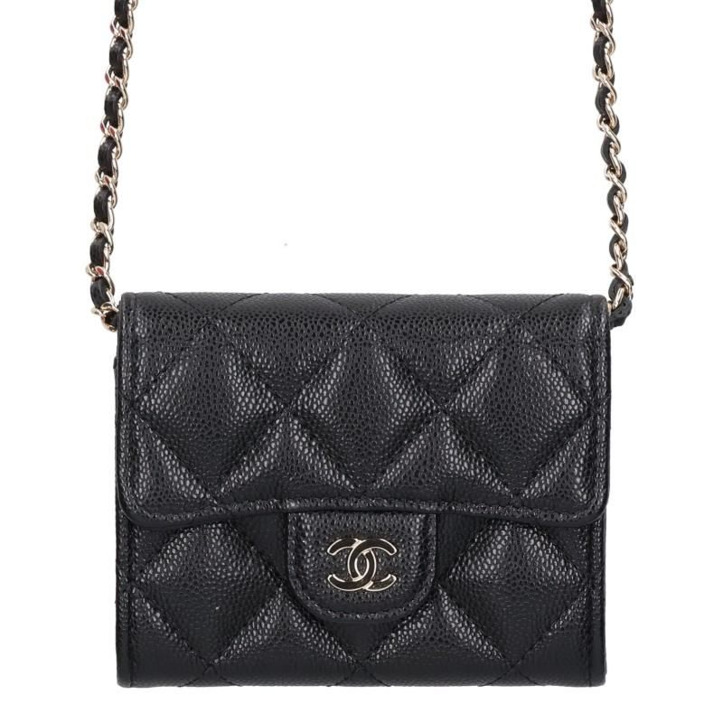 Chanel Quilted Caviar Leather Chain Wallet Shoulder Bag