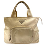 Prada Re-Nylon Tote Shoulder Bag 2-Way Triangular Nylon Leather Beige