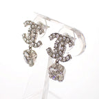 Chanel CC Logo Earrings Metal Crystal Silver — view 3