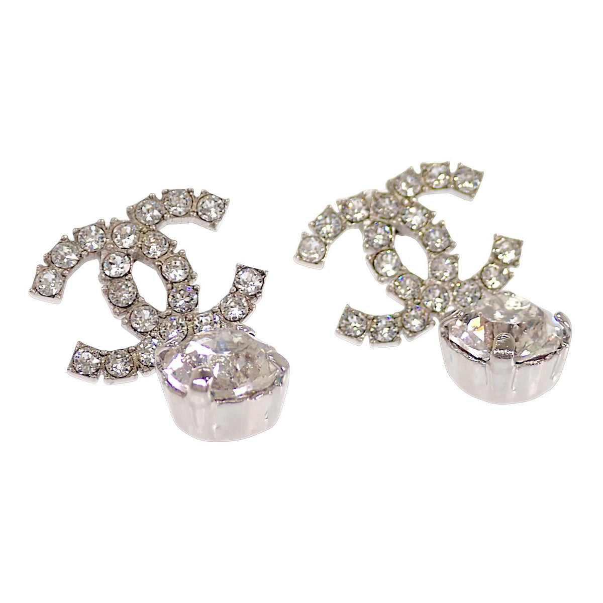Chanel CC Logo Earrings Metal Crystal Silver — view 5