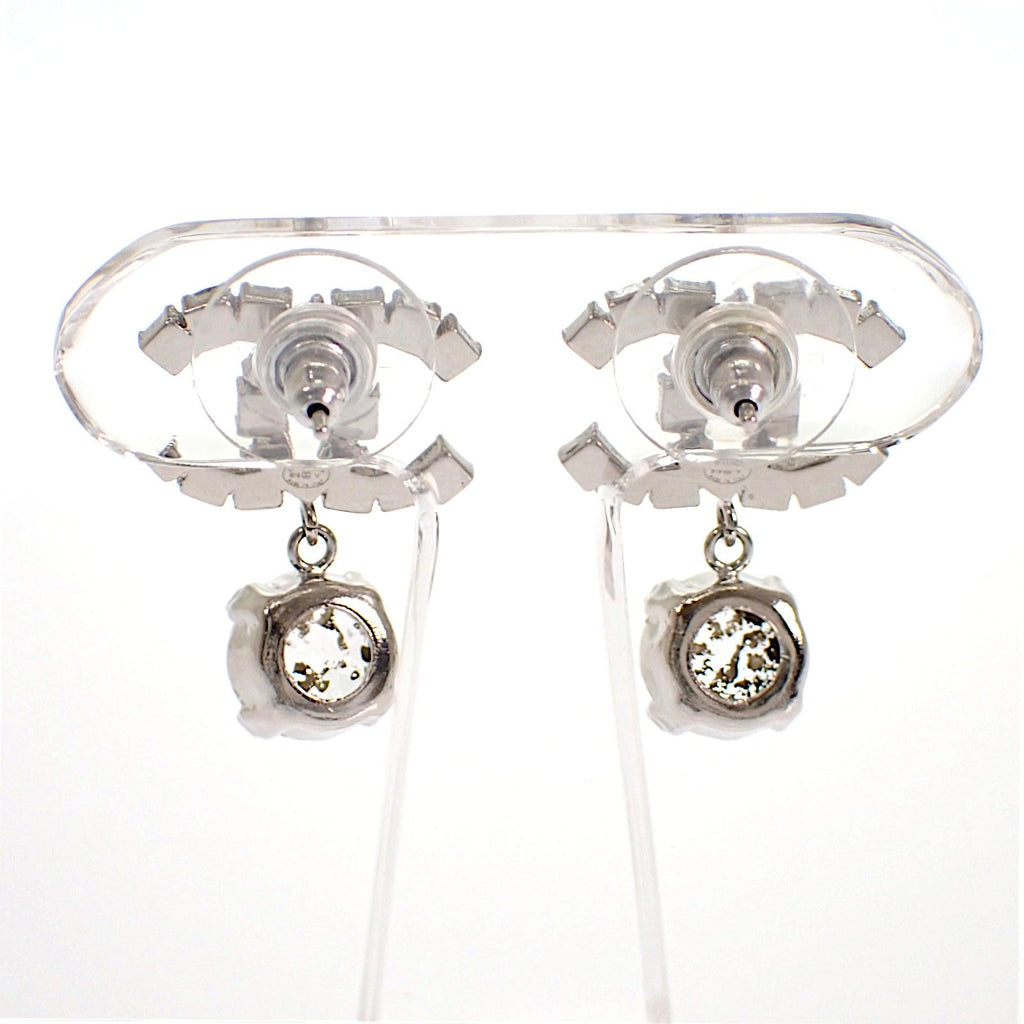 Chanel CC Logo Earrings Metal Crystal Silver — view 4