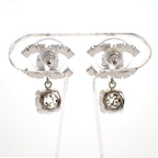 Chanel CC Logo Earrings Metal Crystal Silver — view 4