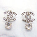Chanel CC Logo Earrings Metal Crystal Silver