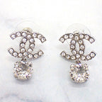 Chanel CC Logo Earrings Metal Crystal Silver