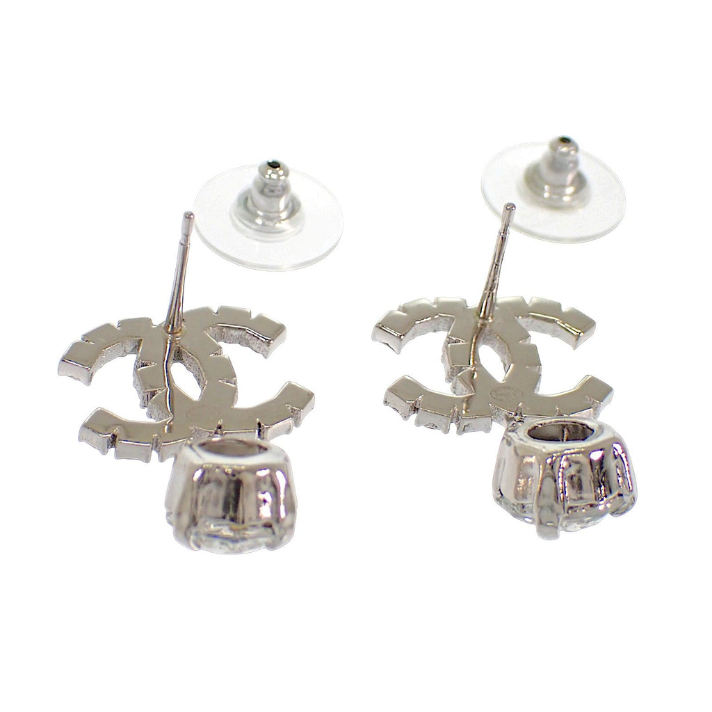 Chanel CC Logo Earrings Metal Crystal Silver — view 6