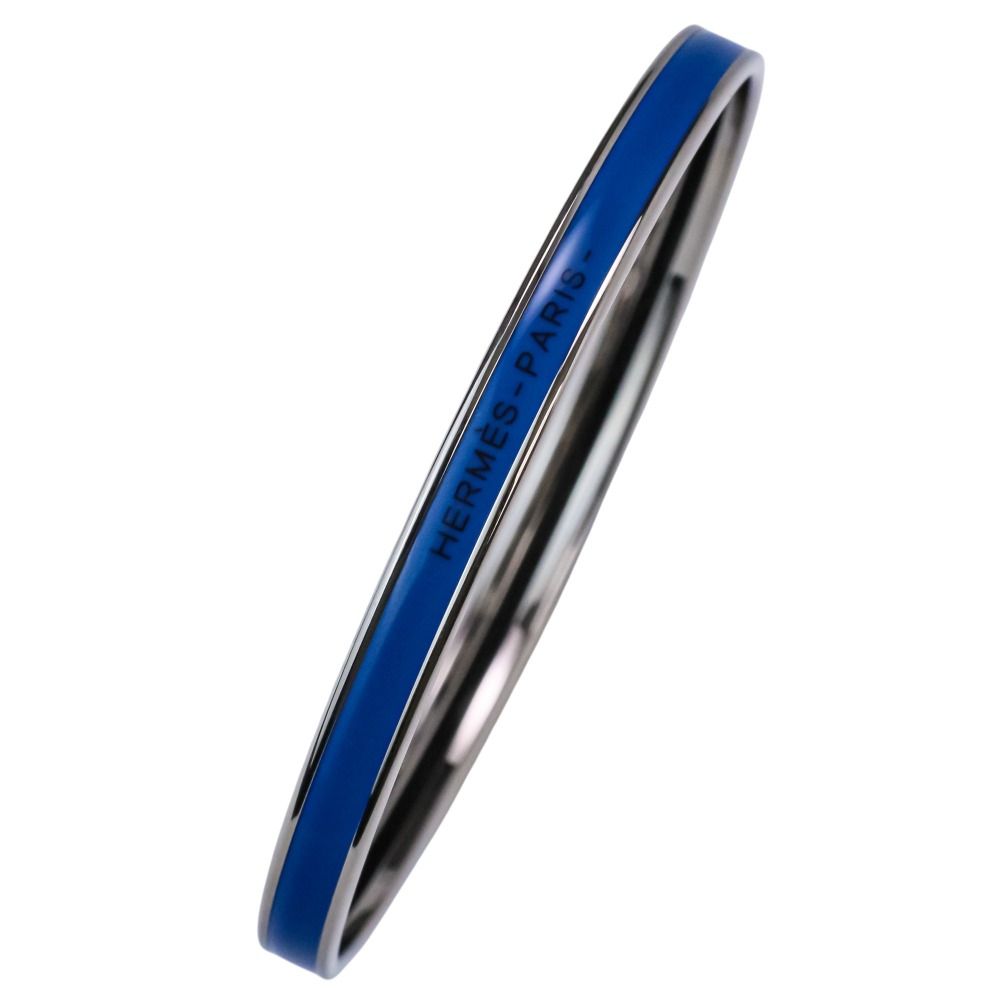 Hermes Uni Enamel Bracelet Bangle Silver Colored Blue