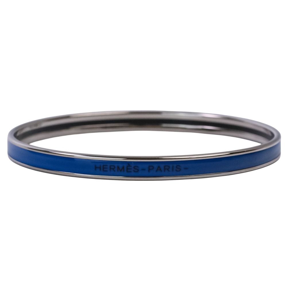 Hermes Uni Enamel Bracelet Bangle Silver Colored Blue — view 2