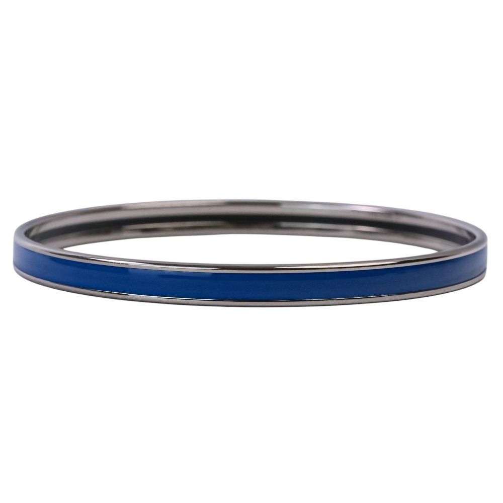 Hermes Uni Enamel Bracelet Bangle Silver Colored Blue — view 3