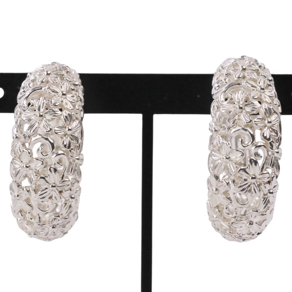 Saint Laurent Flower Motif Large Earrings 925 Sterling Silver — view 2