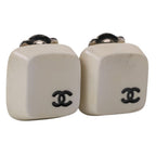 Chanel Square CC Logo Earrings White — view 5