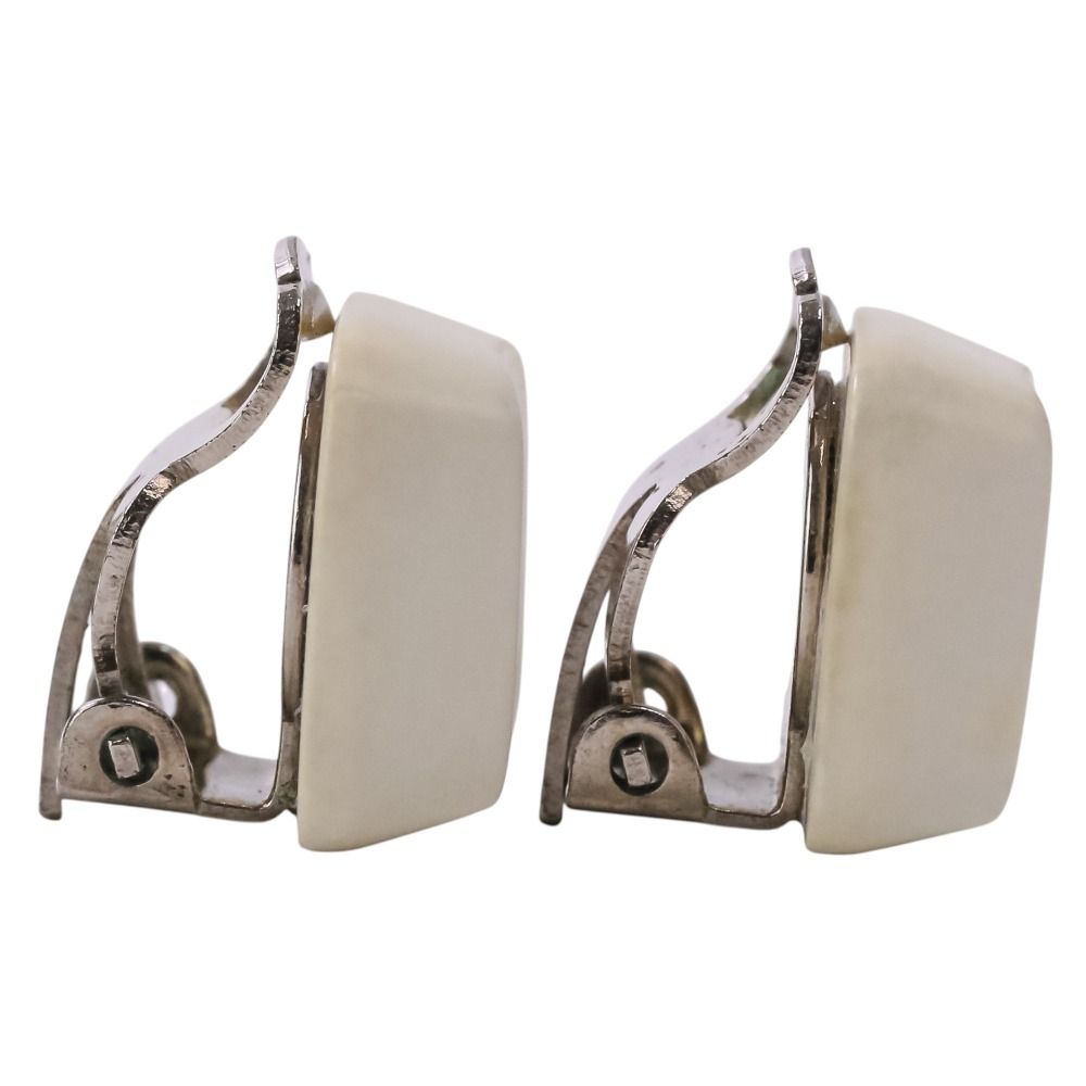Chanel Square CC Logo Earrings White — view 4