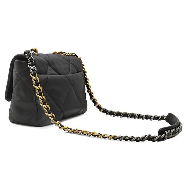 Chanel Shoulder Bag Chanel 19 Chain Lambskin Black Gold CC Logo 28 — view 2