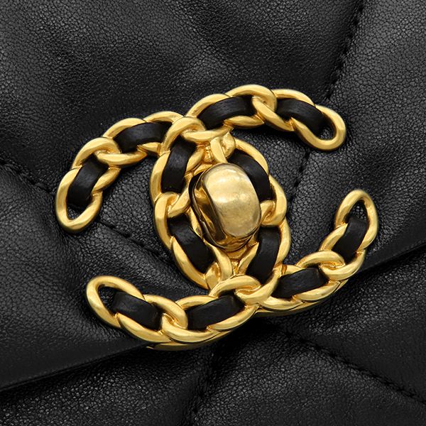 Chanel Shoulder Bag Chanel 19 Chain Lambskin Black Gold CC Logo 28 — view 5