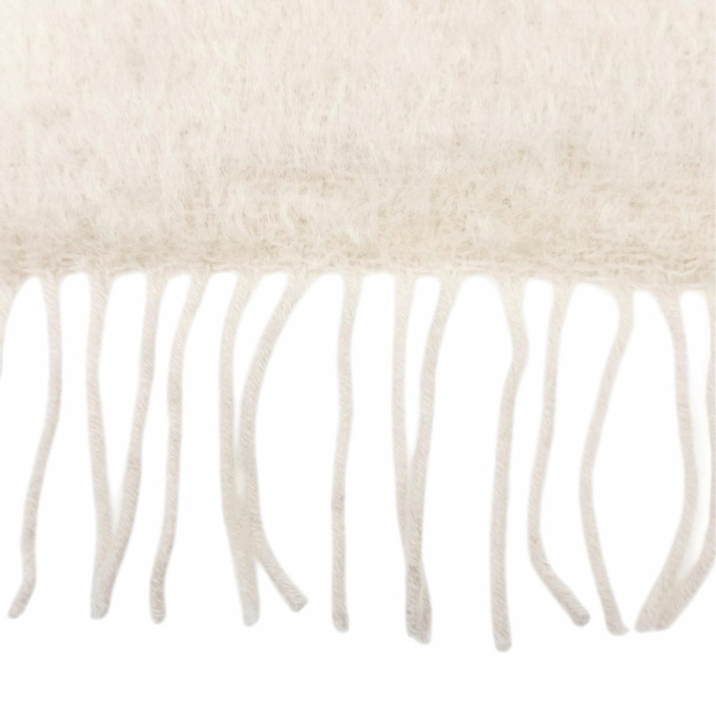 Loewe Mohair Wool Anagram Leather Patch Fringe Long Scarf Ivory — view 7