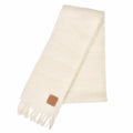 Loewe Mohair Wool Anagram Leather Patch Fringe Long Scarf Ivory