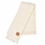 Loewe Mohair Wool Anagram Leather Patch Fringe Long Scarf Ivory