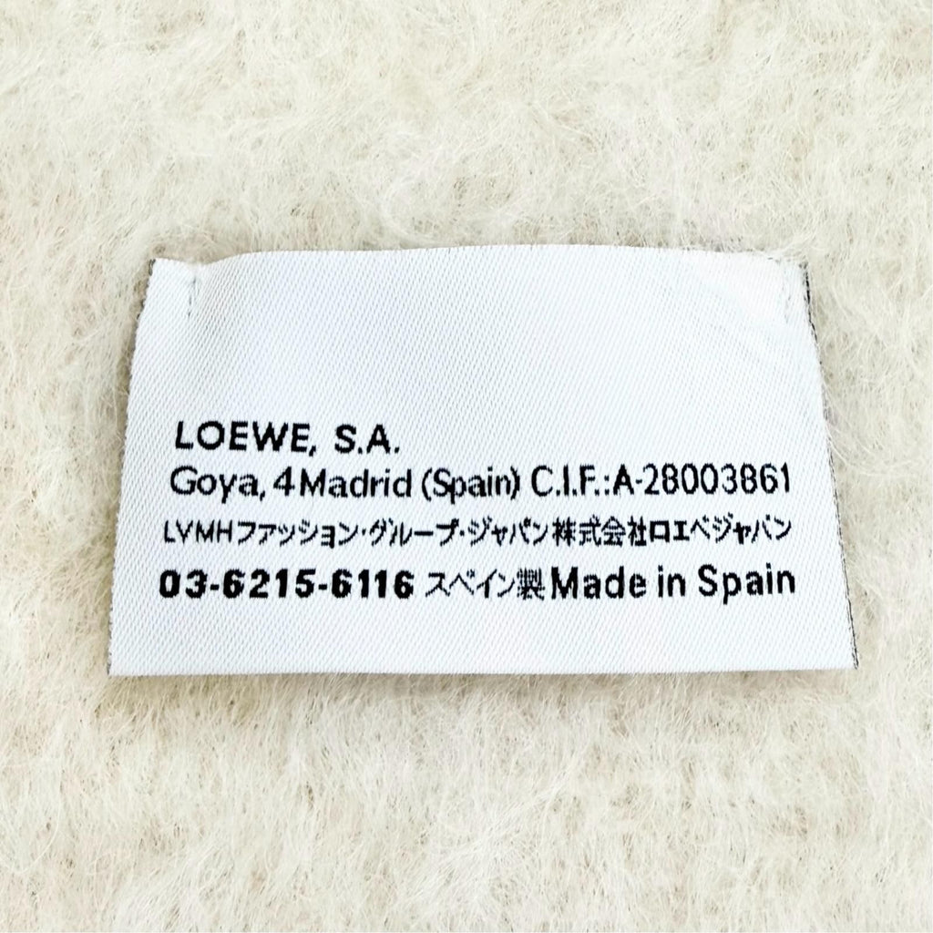 Loewe Mohair Wool Anagram Leather Patch Fringe Long Scarf Ivory — view 8