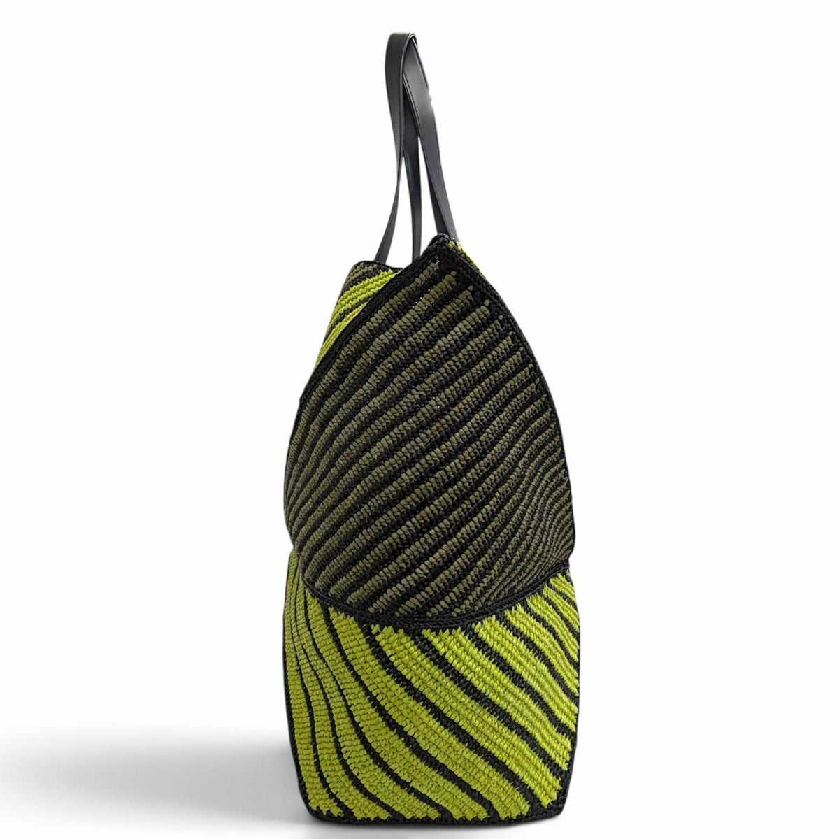 Loewe Puzzle Fold XL Tote Bag Raffia Leather Logo Black Green Gold — view 4