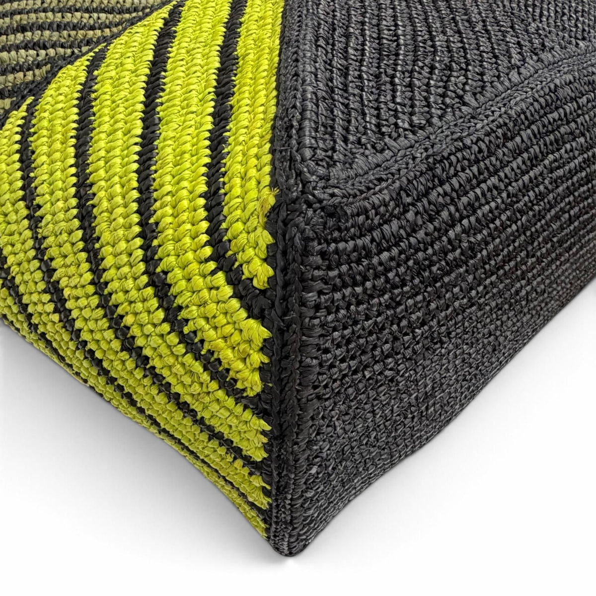 Loewe Puzzle Fold XL Tote Bag Raffia Leather Logo Black Green Gold — view 7