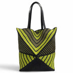 Loewe Puzzle Fold XL Tote Bag Raffia Leather Logo Black Green Gold — view 3