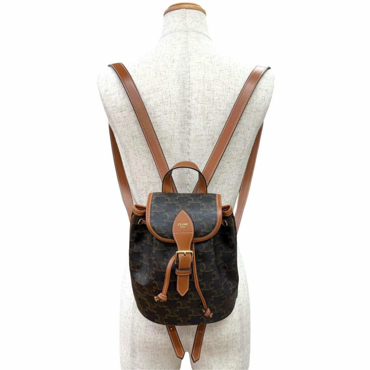 Celine Mini Folco Backpack Triomphe Canvas Calfskin Tan — view 3