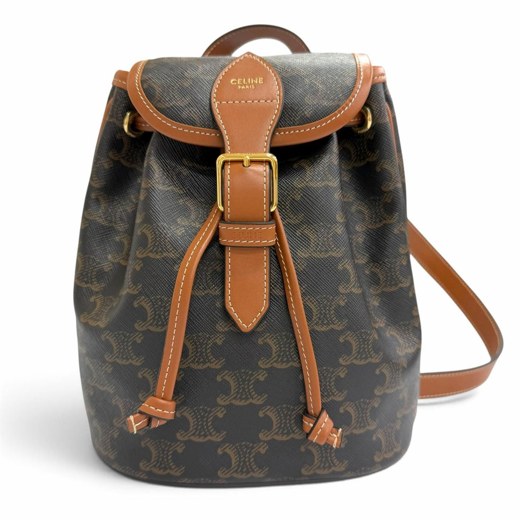 Celine Mini Folco Backpack Triomphe Canvas Calfskin Tan
