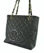 Chanel Caviar Leather CC Logo Chain Tote Bag — view 6