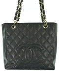 Chanel Caviar Leather CC Logo Chain Tote Bag
