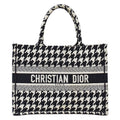 Dior Tote Bag Book Medium Canvas Black White Houndstooth Logo Large