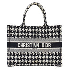 Dior Tote Bag Book Medium Canvas Black White Houndstooth Logo Large