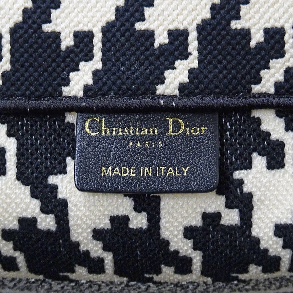 Dior Tote Bag Book Medium Canvas Black White Houndstooth Logo Large — view 6