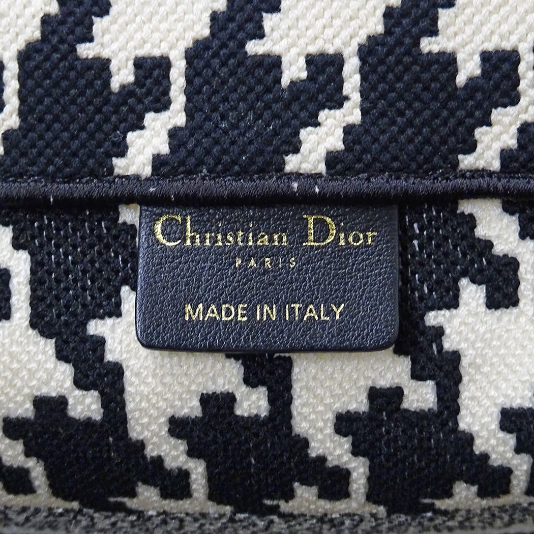 Dior Tote Bag Book Medium Canvas Black White Houndstooth Logo Large — view 6