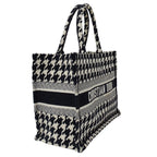 Dior Tote Bag Book Medium Canvas Black White Houndstooth Logo Large — view 4