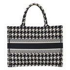 Dior Tote Bag Book Medium Canvas Black White Houndstooth Logo Large — view 2