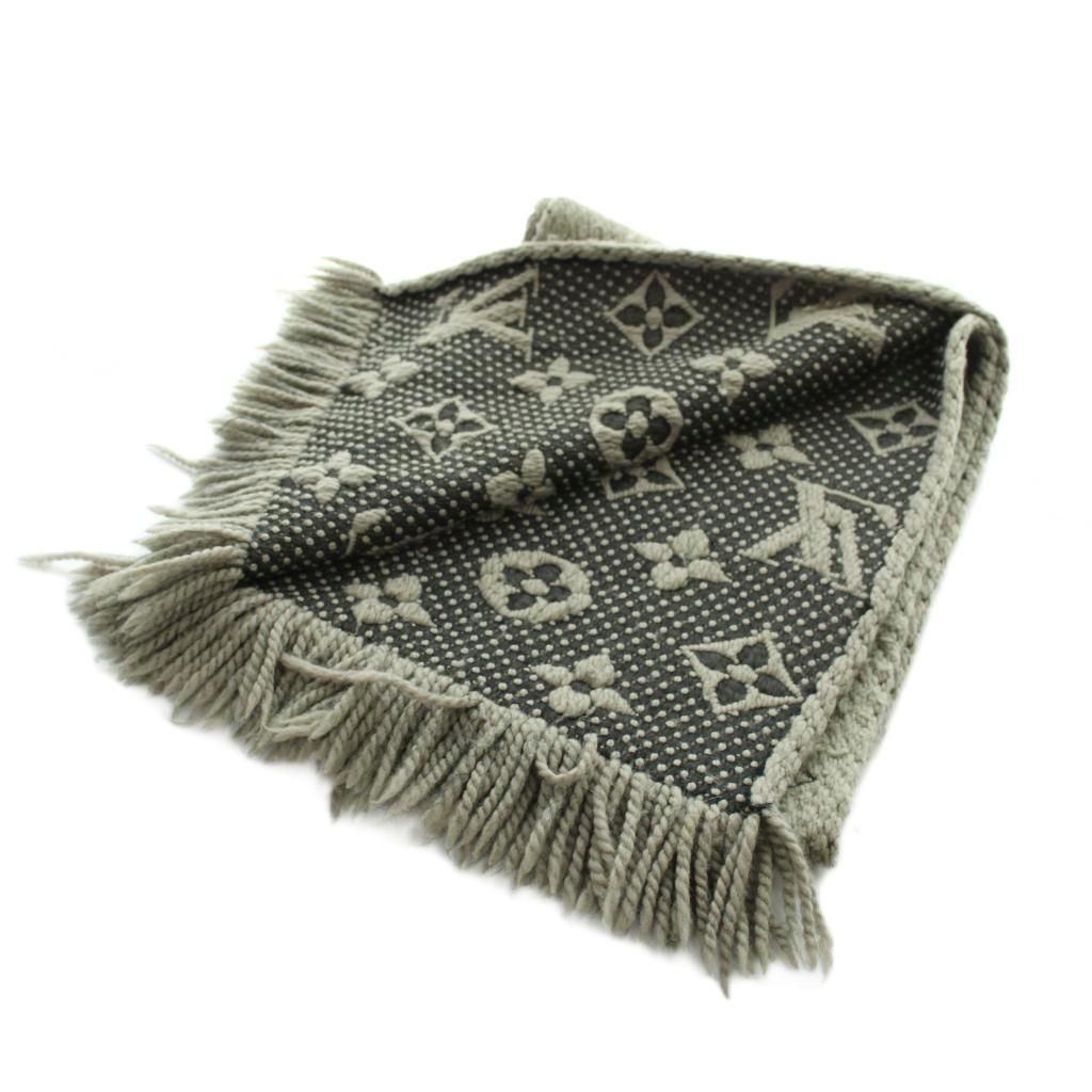 Louis Vuitton Logomania Scarf Shawl Logo Monogram Fringe Gray — view 2